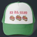 In Da Club Turkey Club Sandwich Funny Foodie Diner Trucker Hat<br><div class="desc">Features an original illustration of a turkey club sandwich,  with IN DA CLUB in a fun font. Great for your favourite foodie. 

This design is also available on other products. Don't see what you're looking for? Need help with customisation? Contact Rebecca to have something designed just for you.</div>