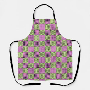 In dark multi-colored tones, retro geometric apron