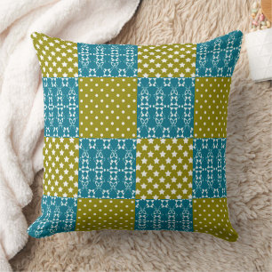 In dark multi-coloured tones, retro geometric cushion