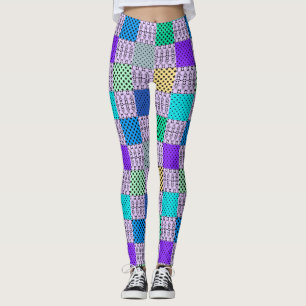 In dark multi-coloured tones, retro geometric leggings