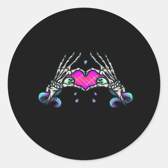 In Death - Skeleton Heart Hands Classic Round Sticker (Front)