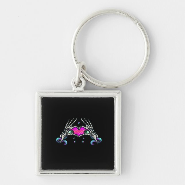 In Death Skeleton Heart Hands Classic Style Key Ring (Front)