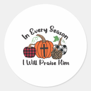 In Every Season I Will Praise Him Leopard Plaid Classic Round Sticker
