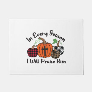 In Every Season I Will Praise Him Leopard Plaid Doormat
