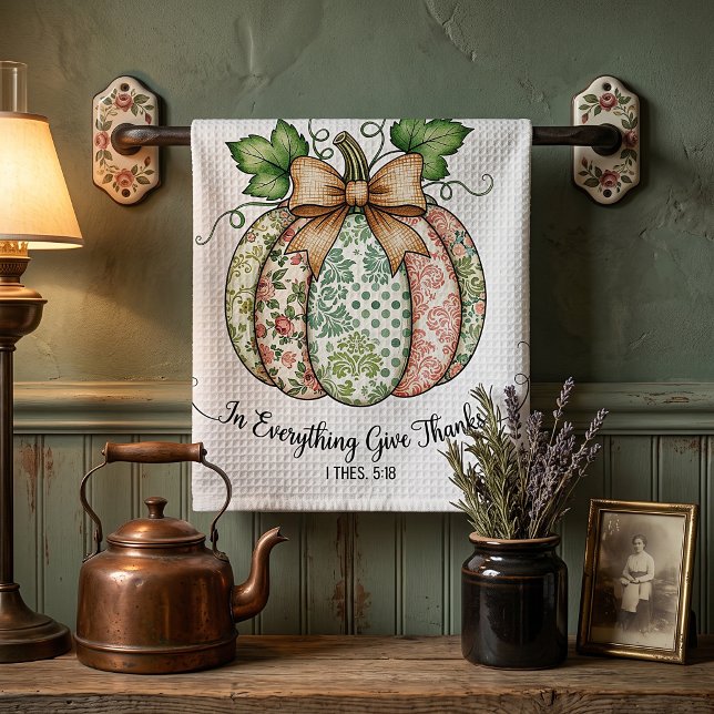 In everything give thanks shabby chic pumpkin tea towel (Creator Uploaded)
