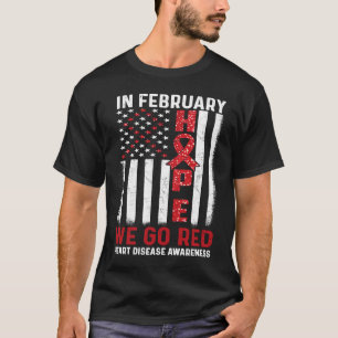 In February We Go Red American Flag Heart Disease T-Shirt