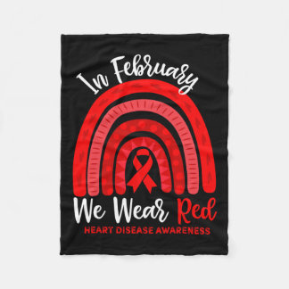In February We Go Red Ribbon Heart Disease Awarene Fleece Blanket