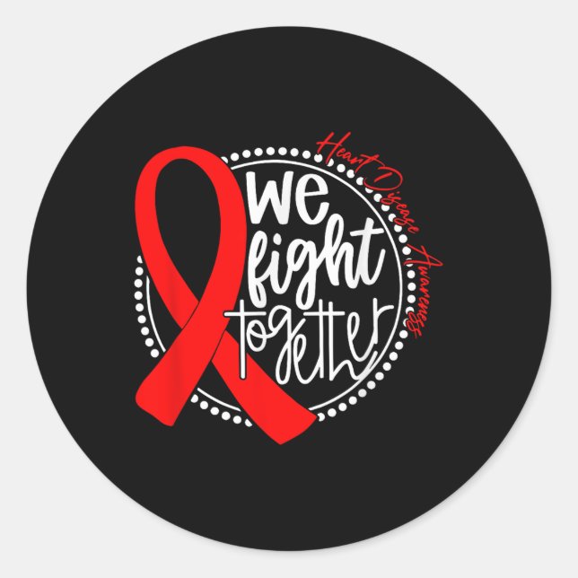 In February We Wear Red Heart Disease Awareness Ri Classic Round Sticker (Front)