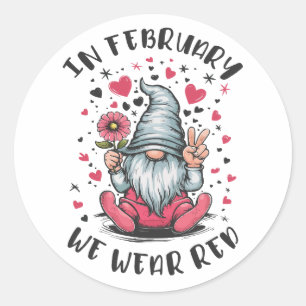 In February We Wear Red Heart Health Awareness Classic Round Sticker