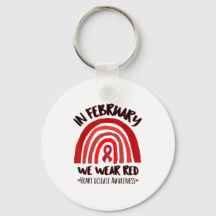 In February We Wear Red Rainbow Heart Disease Awar Key Ring