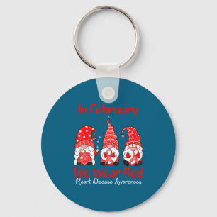 In February We Wear Red Three Gnomes Heart Disease Key Ring