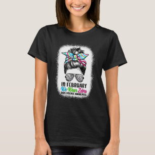 In February We Wear Zebra Messy Bun  Rare Disease  T-Shirt