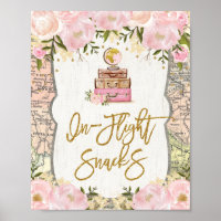 In-Flight Snacks Travel Map Floral Bridal Shower
