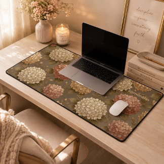"In Full Bloom Desk Mat | Luxury Hydrangea Floral