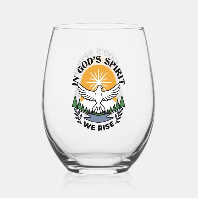 In God’s Spirit We Rise – Faith and Freedom Stemless Wine Glass (Front)