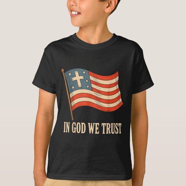 In God We Trust American Flag Cross Faith 4th Of J T-Shirt (Front)