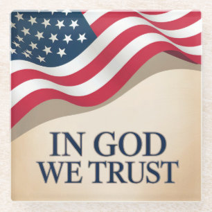 In God We Trust American Flag Glass Coaster