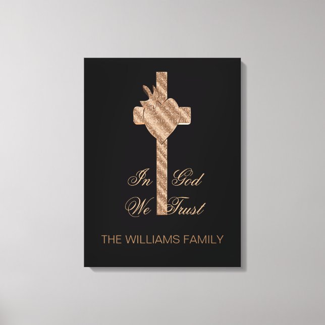 In God We Trust Christian Cross Dove Heart Canvas Print (Front)