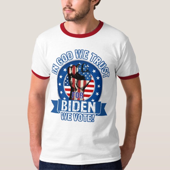 In God We Trust, For Biden We Vote - Mens Ringer T-Shirt (Front)