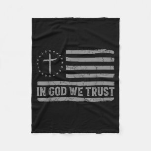 In God We Trust Jesus Cross Usa Flag Religious Fai Fleece Blanket