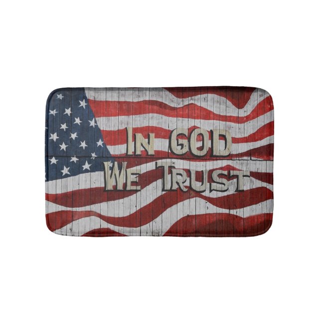 In God We Trust Rustic Barn Board American Flag Bath Mat (Front)