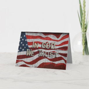 In God We Trust Rustic Barn Board American Flag Card