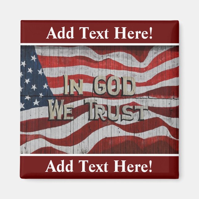 In God We Trust Rustic Barn Board American Flag Magnet (Front)