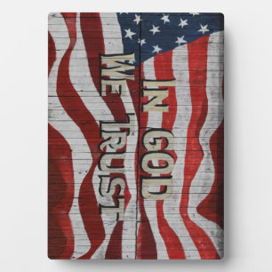 In God We Trust Rustic Barn Board American Flag Plaque