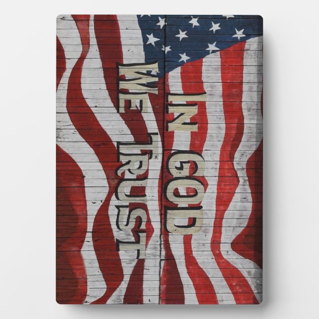 In God We Trust Rustic Barn Board American Flag Plaque (Front)