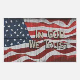 In God We Trust Rustic Barn Board American Flag Rectangular Sticker