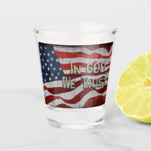 In God We Trust Rustic Barn Board American Flag Shot Glass