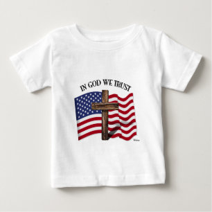In God We Trust with rugged cross and US flag Baby T-Shirt
