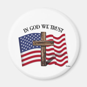 In God We Trust with rugged cross and US flag Magnet