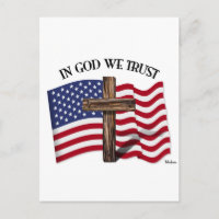 In God We Trust with rugged cross and US flag