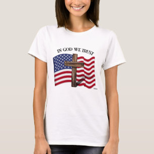 In God We Trust with Rugged Cross and US Flag T-Shirt