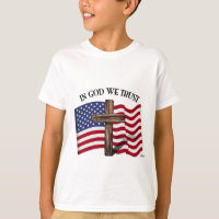 In God We Trust with rugged cross and US flag