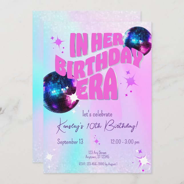 In Her Birthday Era Disco Iridescent Invitation (Front/Back)