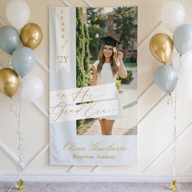 In Her Grad Era Elegant Photo Graduation Party Banner (In Her Grad Era Elegant Photo Graduation Party Banner)