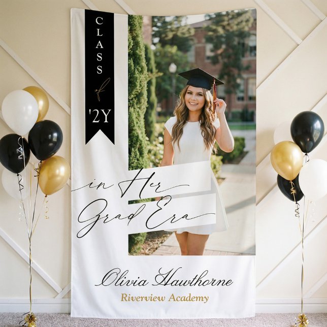 In Her Grad Era Elegant Photo Graduation Party Banner (In Her Grad Era Elegant Photo Graduation Party Banner)