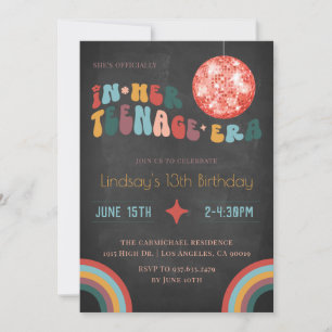 In Her Teenage Era Groovy Birthday Invitation