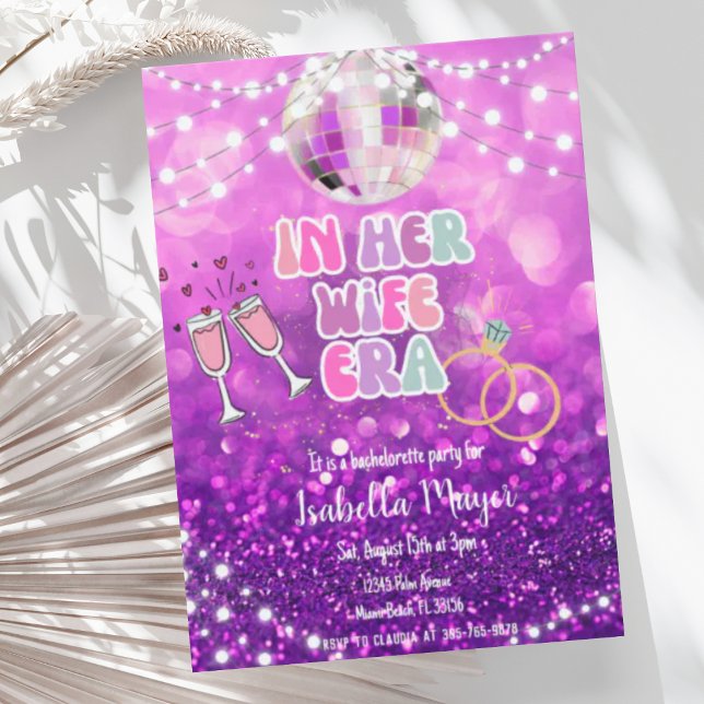 In Her Wife Era Retro Purple Bachelorette Party  Invitation (Creator Uploaded)