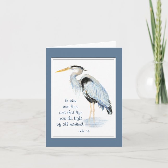In Him is Life Bible Inspirational Quote Heron Card (Front)