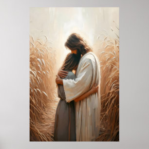 In His Arms Jesus Hugging Woman Jesus and Girl Poster