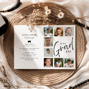 In His Grad Era Photo Collage Graduation Invitation