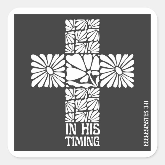 In His Timing Christian Sticker Faith Cross Floral (Front)