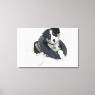 in inner tube in the snow canvas print