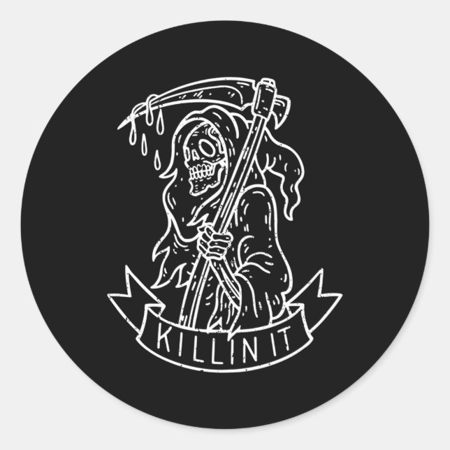 In It Grim Reaper Distressed Tattoo Classic Round Sticker (Front)