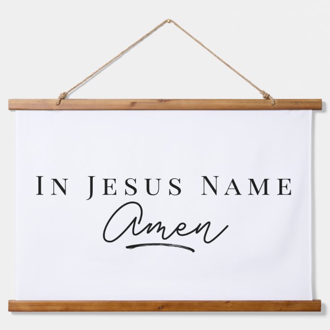 In Jesus Name Amen Christian Bible Quote Wood Hanging Tapestry (Front)