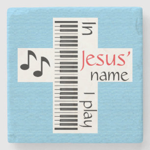 In Jesus' Name I Play Stone Coaster