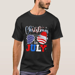 In July Santa Hat Sungles Usa Flag 4th Of July 1 T-Shirt
